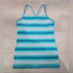 Lululemon Power Y Tank Top Mesh Panel Striped Blue and White Tank Top Size 6